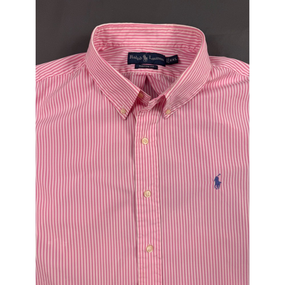 Ralph Lauren Polo XXL Custom Fit Pink White Stripe Cotton Button Down Shirt Mens - Picture 3 of 15